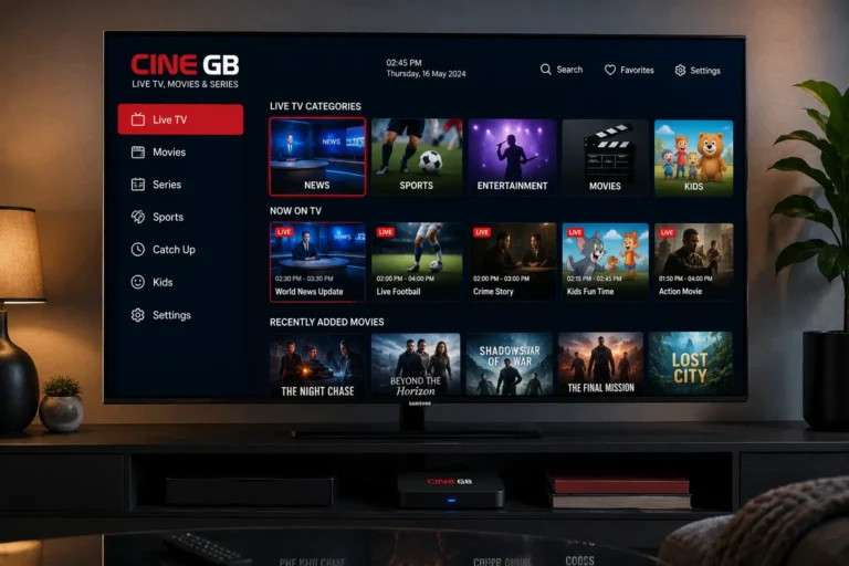 Smart IPTV app interface displayed on a Samsung smart TV screen