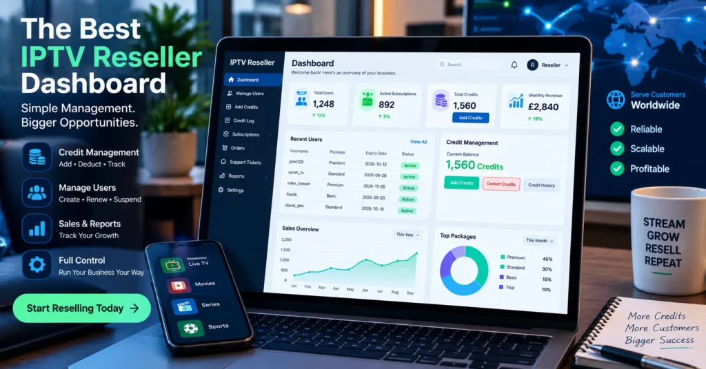 best IPTV reseller dashboard showing credit management panel
