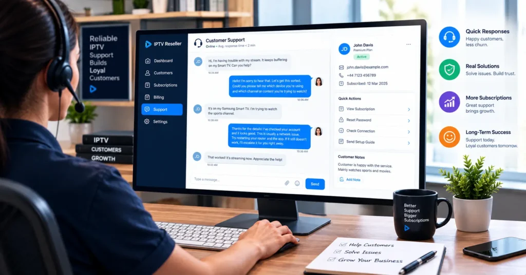 customer support chat window for an IPTV reseller business
